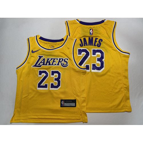 Lakers #23 LeBron James Yellow Crew Neck Jersey