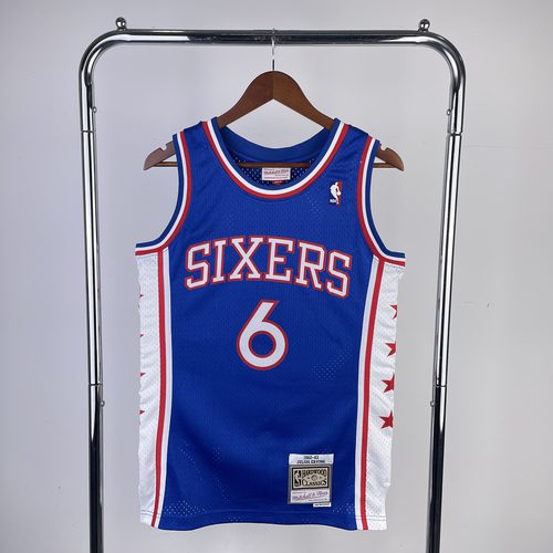 76ers #6 Kyrie Irving Blue Retro Heat Pressed Jersey