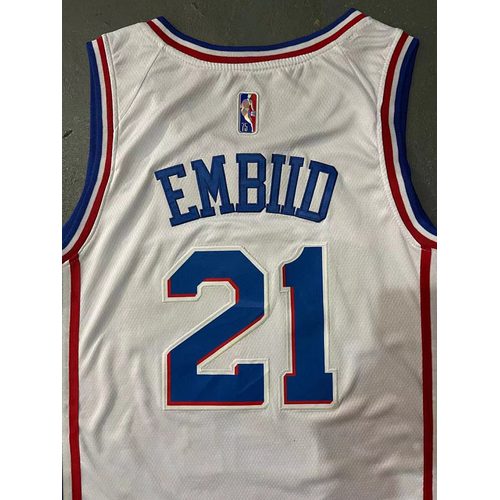 76ers #21 Joel Embiid White Nike Jersey